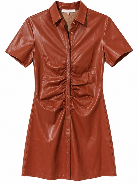 Olivaceous Dresses & Skirts - Olivaceous NWT Button- Front Ruched Faux Leather Shirt Dress - M